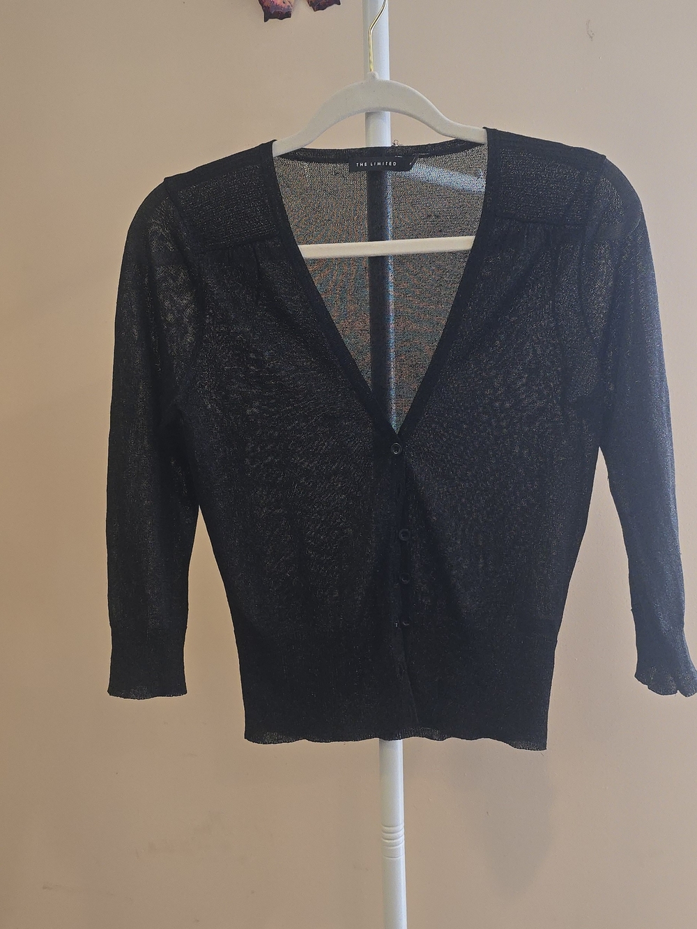 The Limited Black Sheer V-Neck Button Cardigan